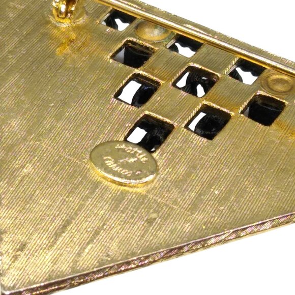 Hattie Carnegie Diamond Shaped Gold Plated Brooch Vintage Pin with Japanned Blac - Picture 4 of 6